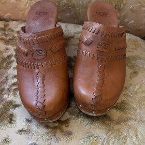 UGG Tan Leather Slip-On Clogs size 8